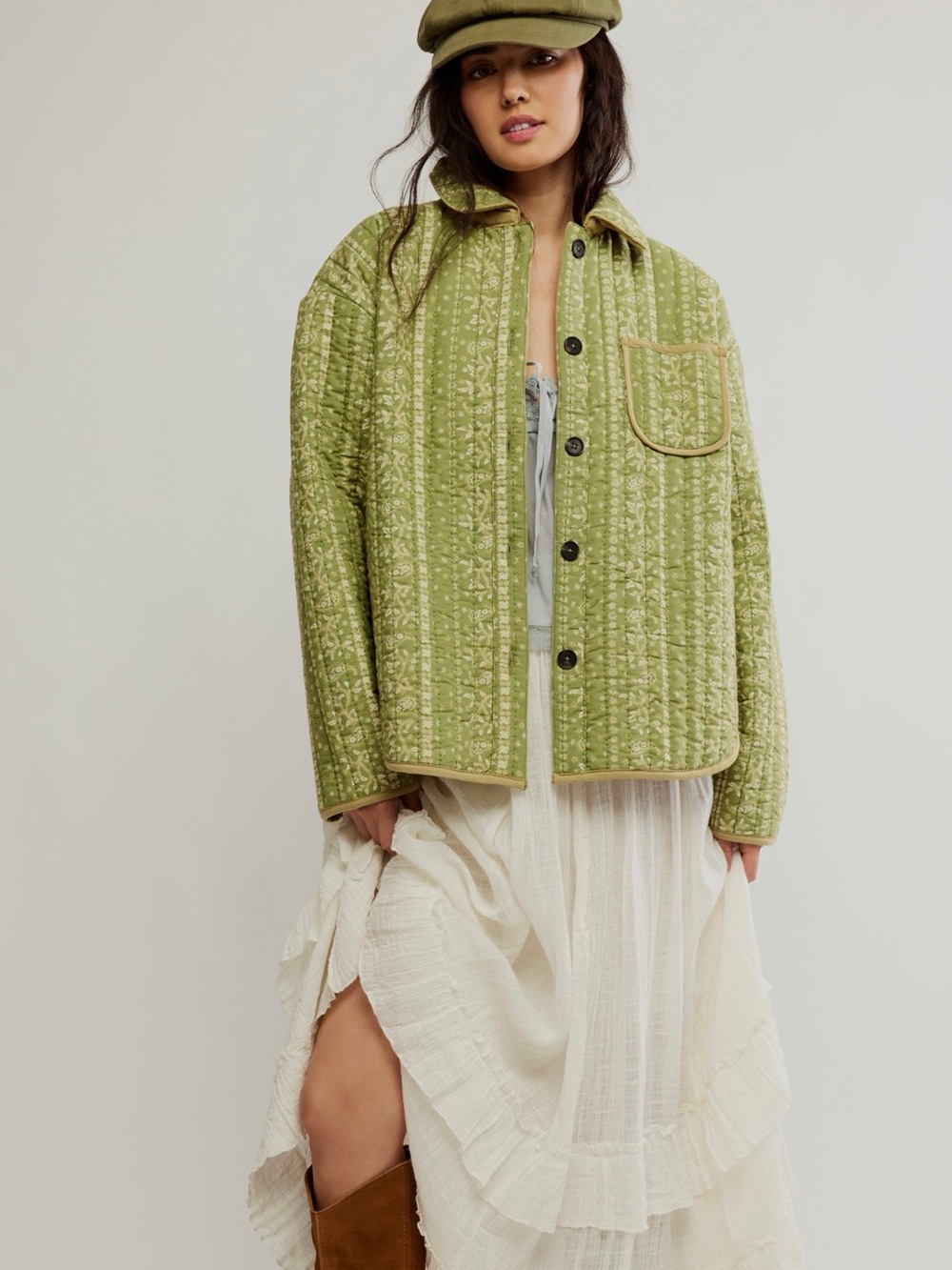 Free People Alexie Quilted Jacket Paisley Olive Combo